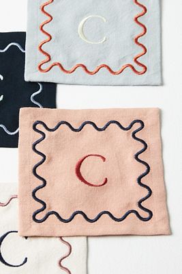 ANTHROPOLOGIE MONOGRAM COTTON COCKTAIL NAPKINS, SET OF 4 