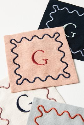 ANTHROPOLOGIE MONOGRAM COTTON COCKTAIL NAPKINS, SET OF 4 