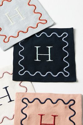 ANTHROPOLOGIE MONOGRAM COTTON COCKTAIL NAPKINS, SET OF 4 