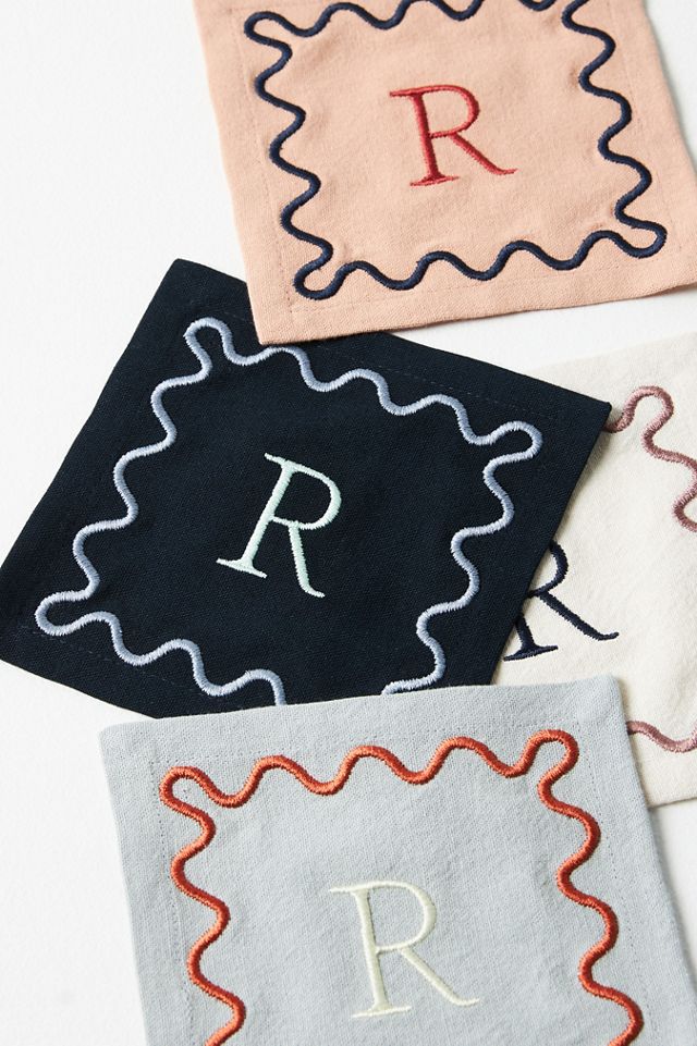 Monogram Cotton Cocktail Napkins, Set of 4