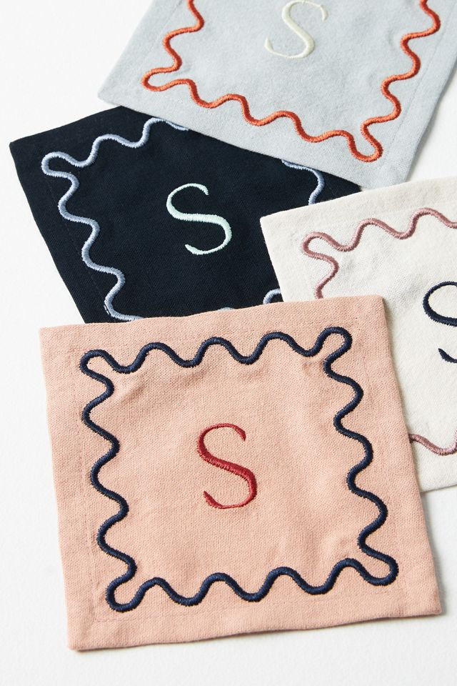 Monogram Cotton Cocktail Napkins, Set of 4