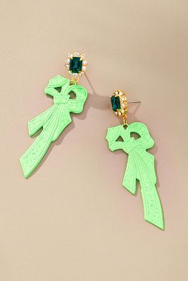Shop The Pink Reef Handpainted Retro Bow Earrings In Green