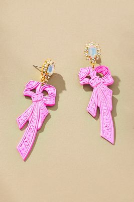 The Pink Reef Handpainted Retro Bow Earrings In Pink