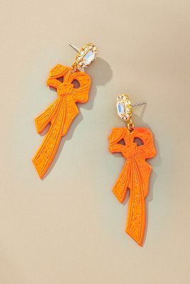 The Pink Reef Handpainted Retro Bow Earrings In Orange