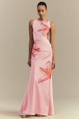 BHLDN Mariella High-Neck Satin Maxi Dress