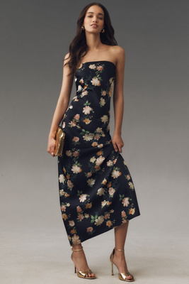 BHLDN MIA STRAPLESS SATIN COLUMN MAXI DRESS 