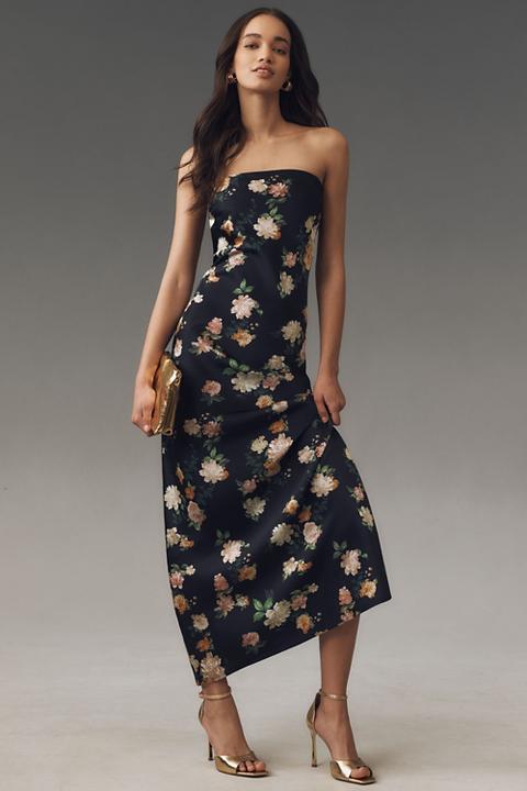 BHLDN Mia Strapless Satin Column Maxi Dress
