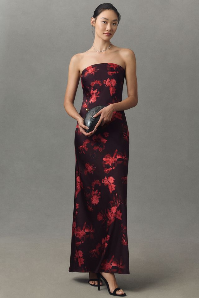 BHLDN Mia Strapless Satin Column Maxi Dress | Anthropologie