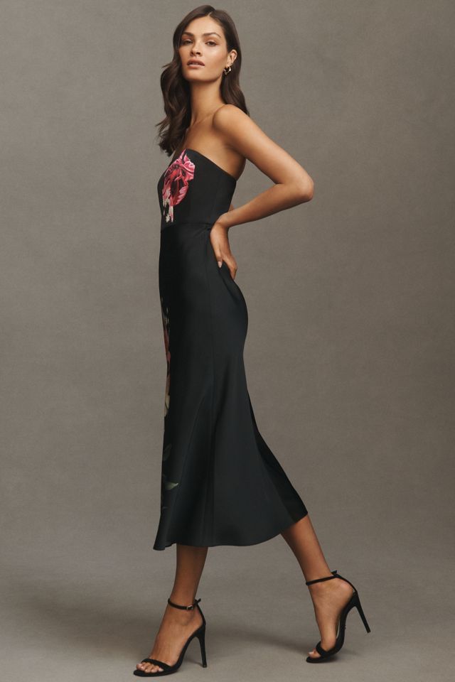 BHLDN Lyla Strapless Side-Slit Satin Midi Dress #3