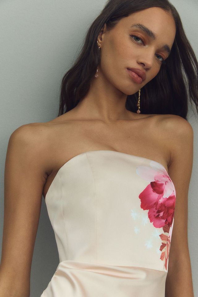 BHLDN Lyla Strapless Side-Slit Satin Midi Dress #1