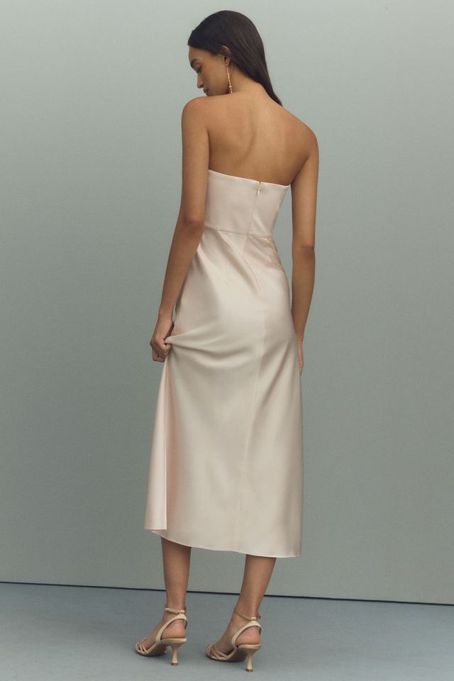 BHLDN Lyla Strapless Side-Slit Satin Midi Dress #2