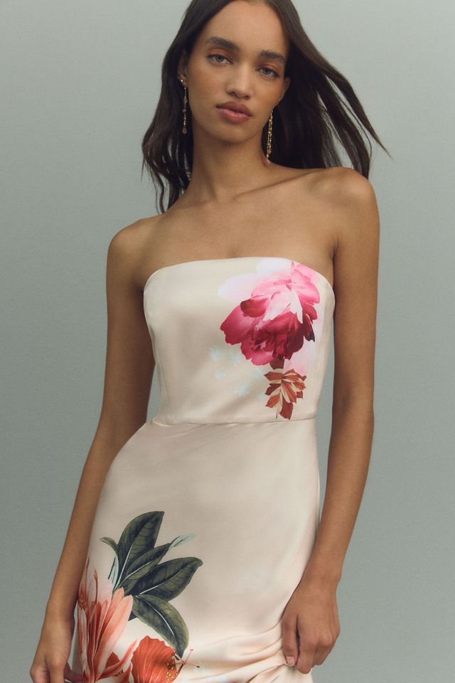 BHLDN Lyla Strapless Side-Slit Satin Midi Dress #3