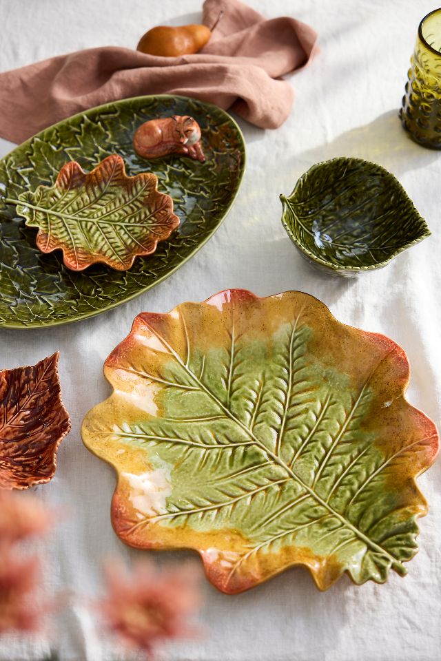 Serving Tray Platter Leaf outlet Fall Botanical Metal Patina 18 x 10