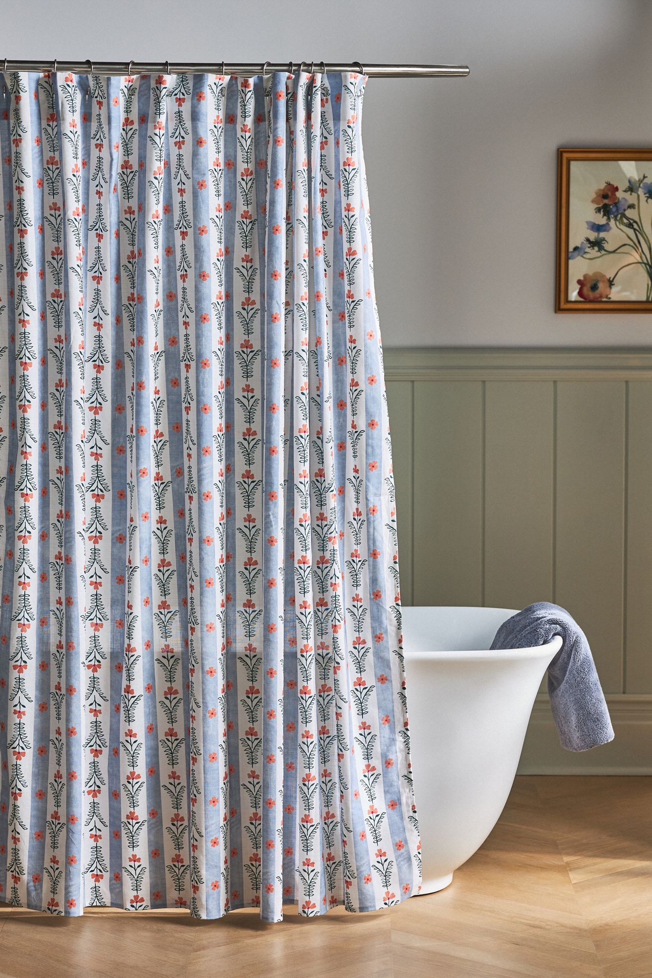 Lanie Printed Cotton Slub Shower Curtain - Blue, 72" X 72"