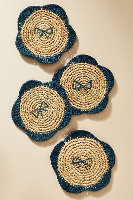 Shop Payton James Handwoven Bow Coasters, Set Of 4 In Blue