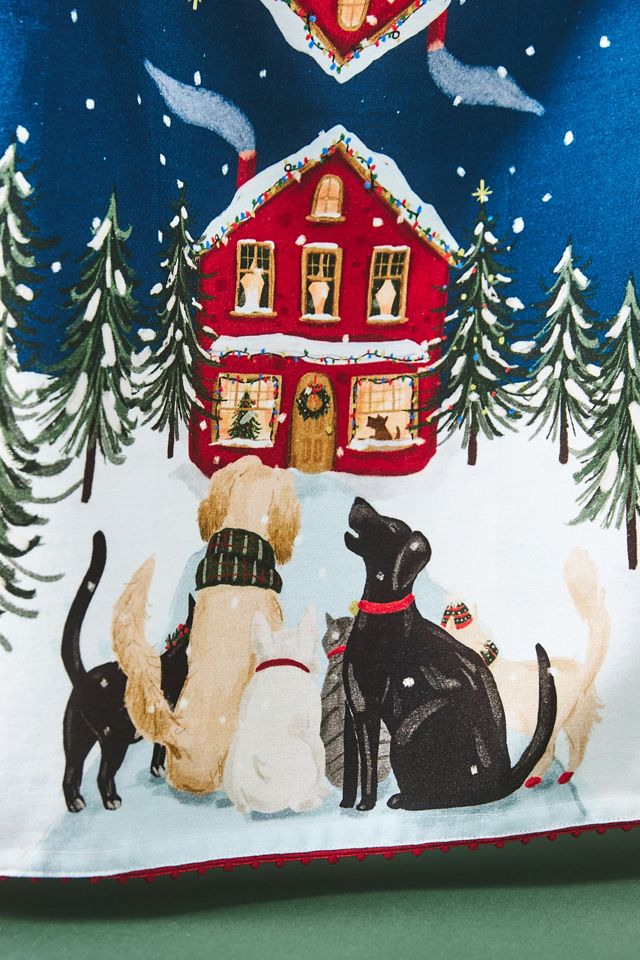 Cat & Dog Carolers Dishtowel #1