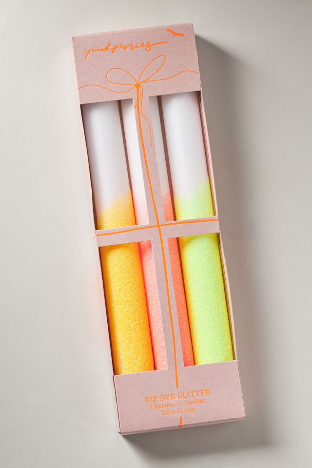 Pink Stories Dip Dye Glitter Taper Candles, Set of 3 #1