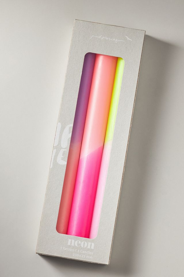 Pink Stories Dip Dye Neon Taper Candles, Set of 3 #1
