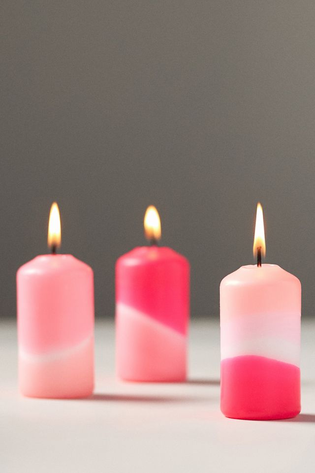 Pink Stories Dip Dye Neon Pillar Candles, Set of 3 | AnthroLiving