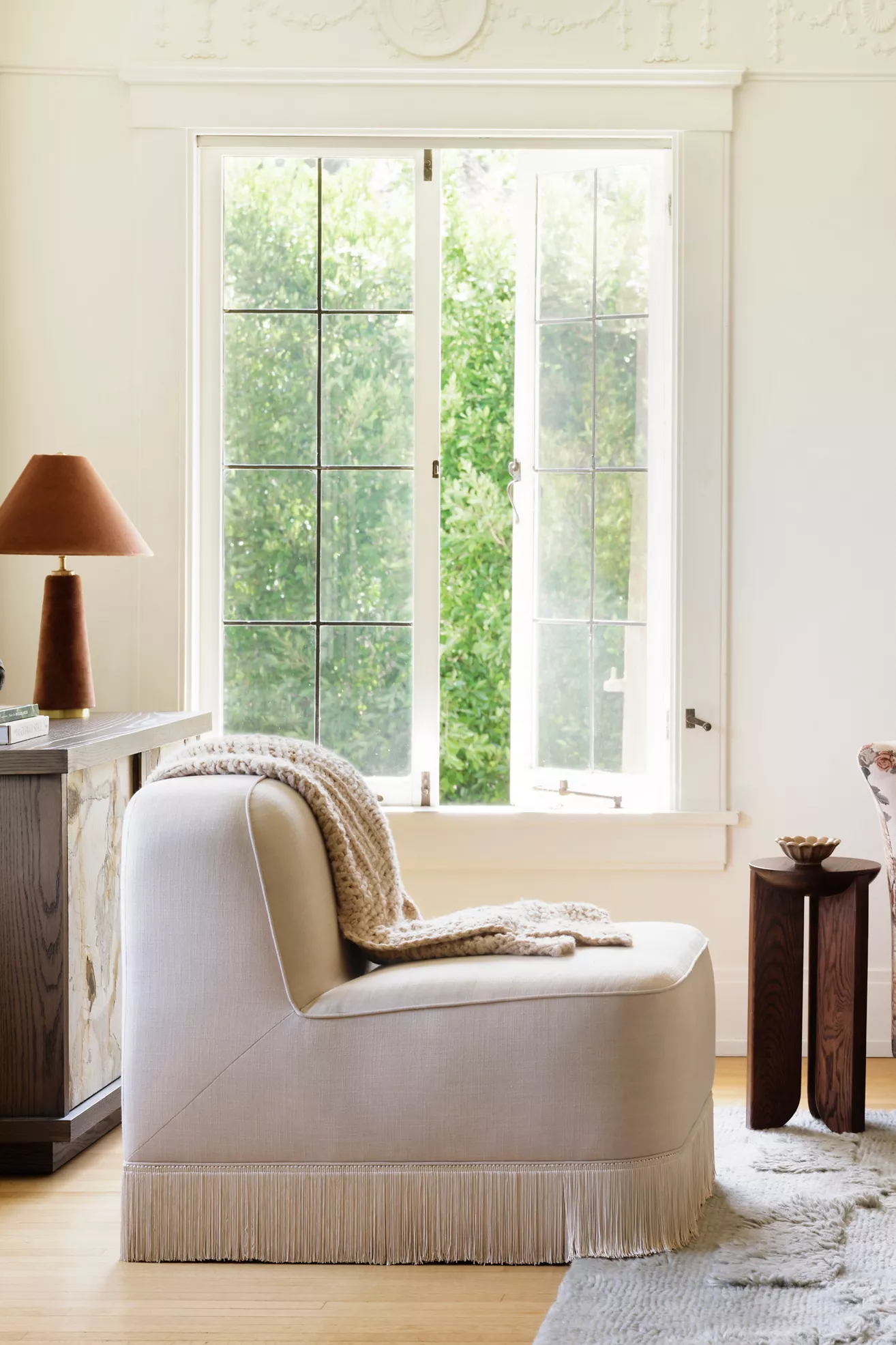 Sinclair Performance Linen Fringe Armless Chair