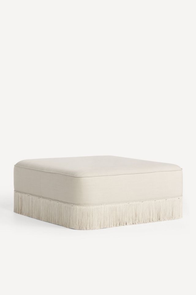 Sinclair Performance Linen Fringe Ottoman #1