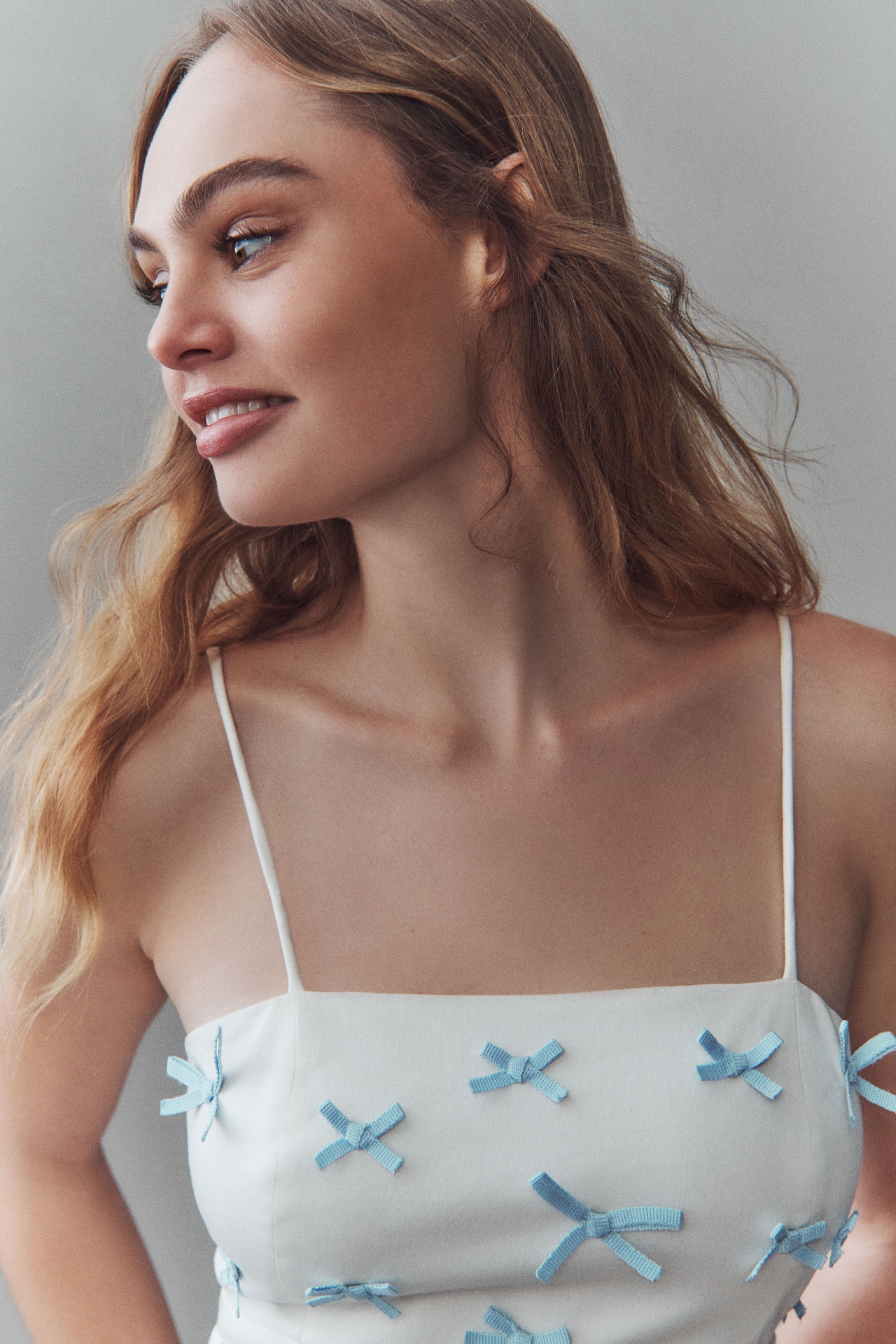 BHLDN Blue Bow Fitted Mini Dress