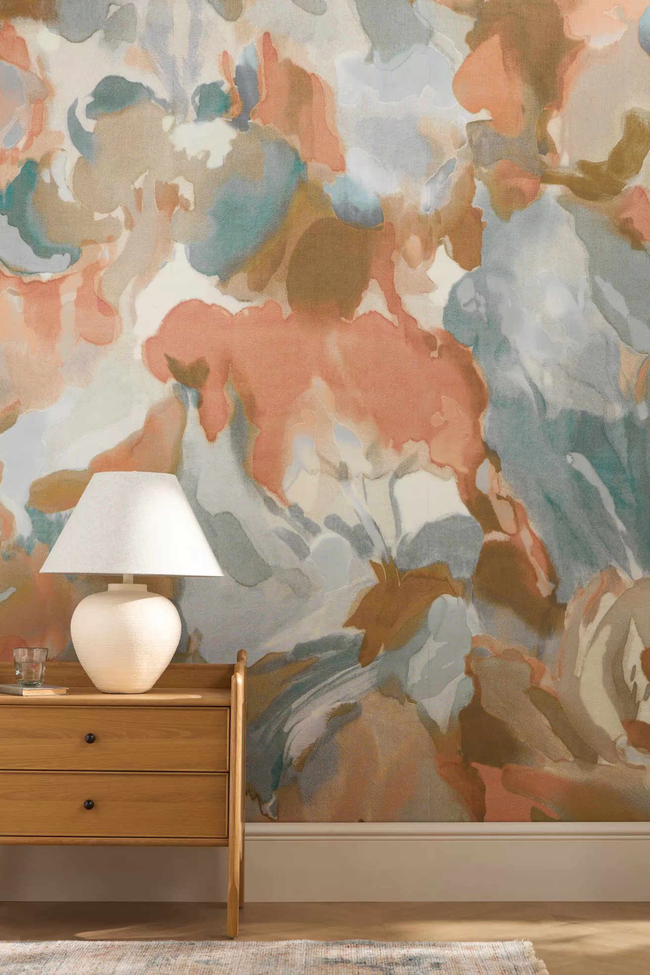 Foresta Abstract Baked Terracotta Cerulean Wallpaper