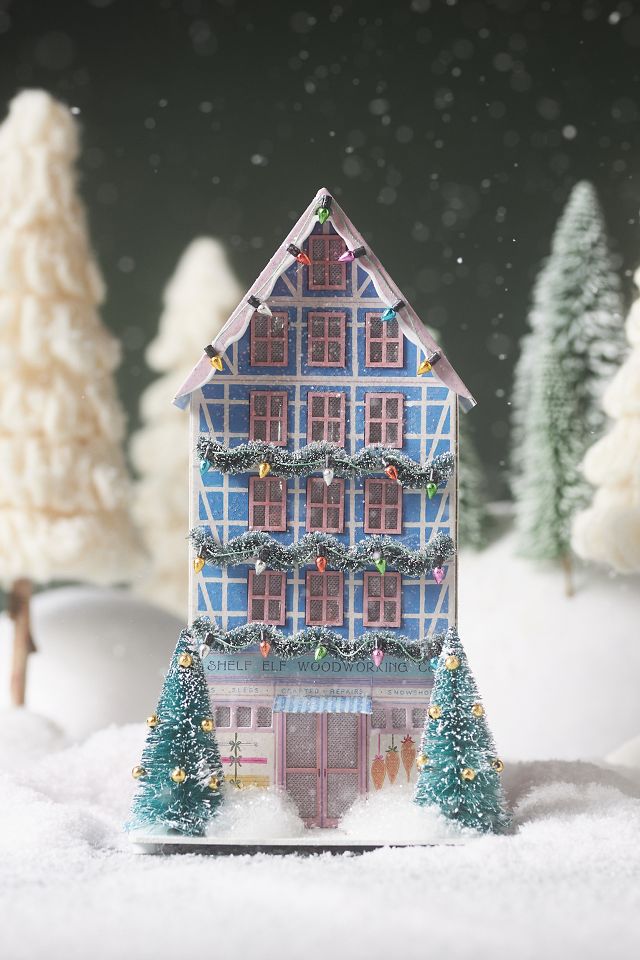 Anthropologie Nathalie Lete Holiday Christmas Village newest House Cottage Sky Blue New