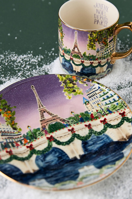 Anthropologie Holiday In The City Stoneware Dessert Plate