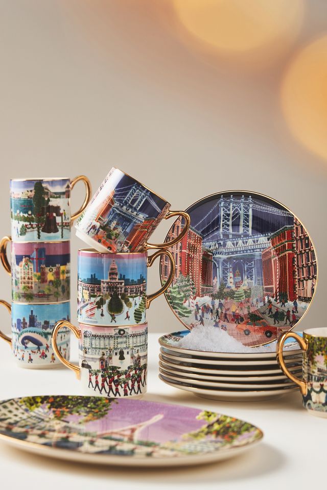 Anthropologie Christmas Time in the City New York City Set of 4 buy Mugs