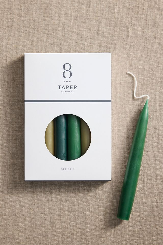 Unscented Taper Candles, Set of 6 Greens #1