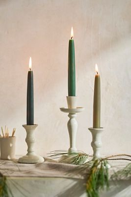Unscented Taper Candles, Set of 6 Greens