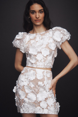 Elliatt Selene Short-Sleeve 3D Floral Lace Mini Skirt Set | Anthropologie