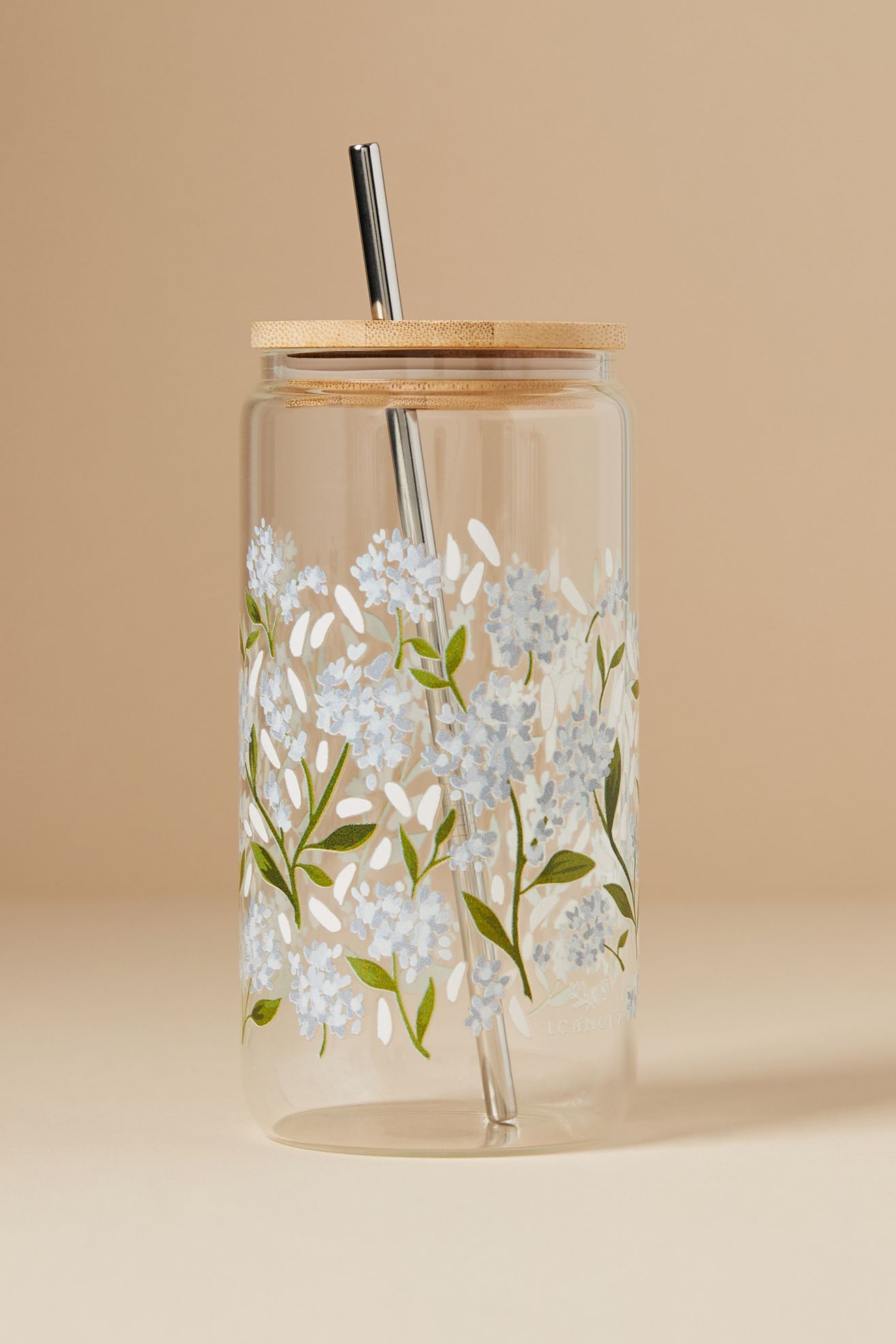 Glass Tumbler with Lid - HYDRANGEAS, Standard, One Size
