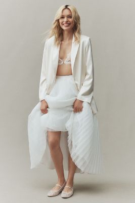 Shop Reformation Vera Satin Blazer Jacket In White