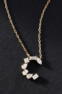 By Anthropologie Yellow Gold Diamond Monogram Necklace In Multicolor