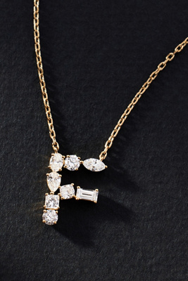 By Anthropologie Yellow Gold Diamond Monogram Necklace In Multicolor