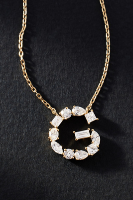 By Anthropologie Yellow Gold Diamond Monogram Necklace In Multicolor