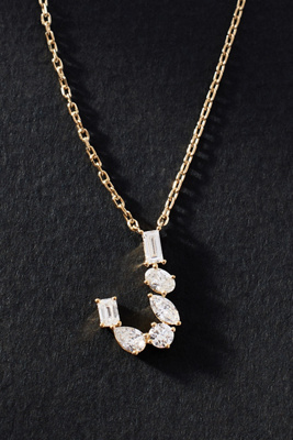 By Anthropologie Yellow Gold Diamond Monogram Necklace In Multicolor