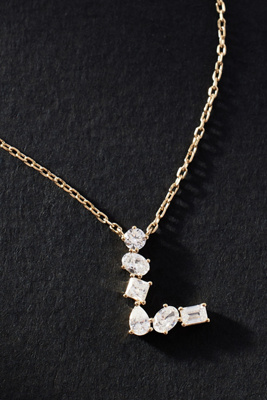 By Anthropologie Yellow Gold Diamond Monogram Necklace In Multicolor