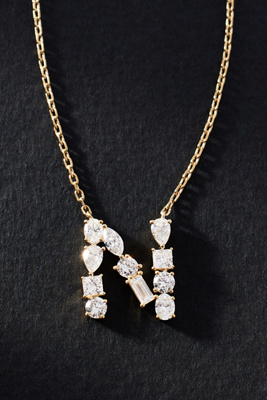 By Anthropologie Yellow Gold Diamond Monogram Necklace In Multicolor