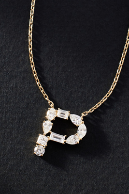 By Anthropologie Yellow Gold Diamond Monogram Necklace In Multicolor