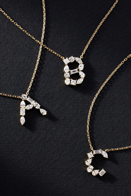 Fine Diamonds By Anthropologie Yellow Gold Diamond Monogram Necklace In Multicolor