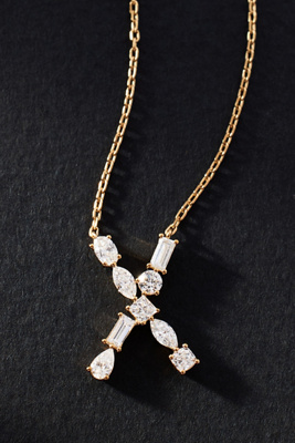 By Anthropologie Yellow Gold Diamond Monogram Necklace In Multicolor