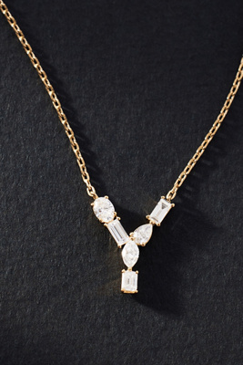 By Anthropologie Yellow Gold Diamond Monogram Necklace In Multicolor