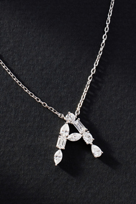 By Anthropologie White Gold Diamond Monogram Necklace In Alphabet