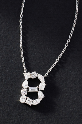 By Anthropologie White Gold Diamond Monogram Necklace In Multicolor