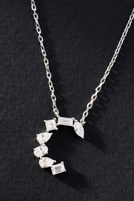By Anthropologie White Gold Diamond Monogram Necklace In Multicolor