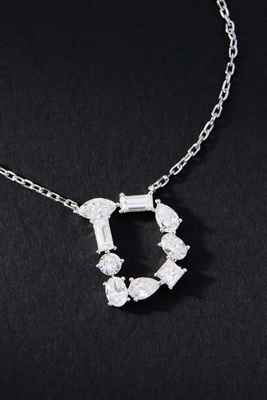 By Anthropologie White Gold Diamond Monogram Necklace In Multicolor