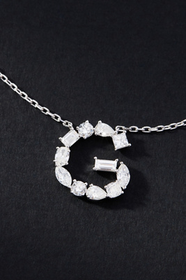 By Anthropologie White Gold Diamond Monogram Necklace In Multicolor